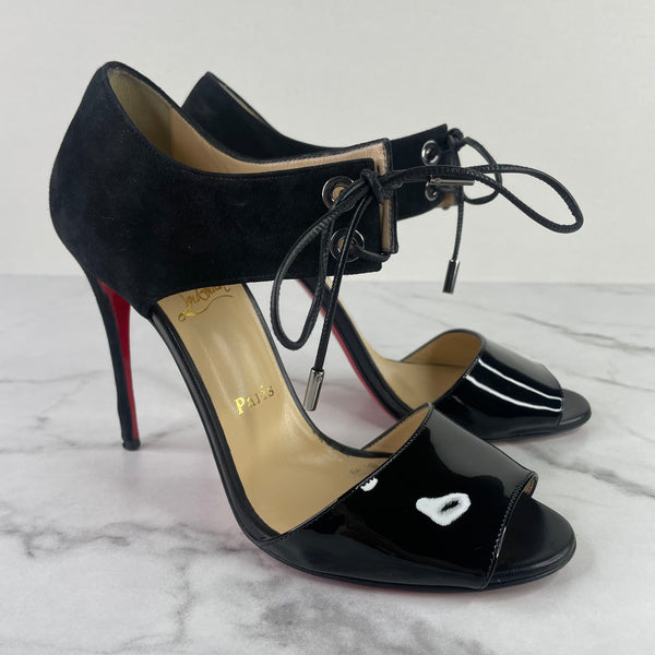 CHRISTIAN LOUBOUTIN Black Patent/Suede Mayerling 100 Sandals Size 39.5
