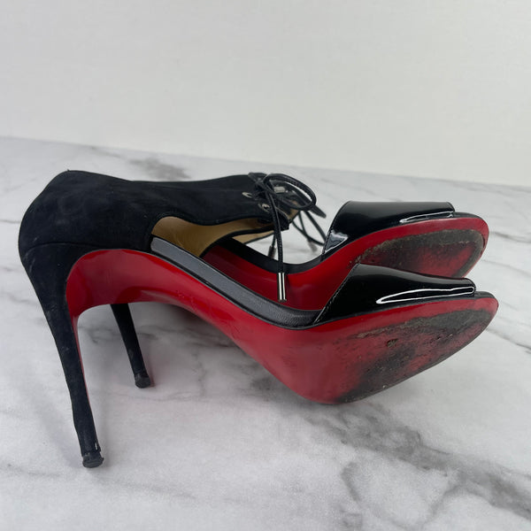 CHRISTIAN LOUBOUTIN Black Patent/Suede Mayerling 100 Sandals Size 39.5