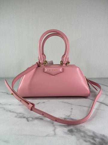 GIVENCHY Flamingo Pink Box Leather Mini Antigona East-West Crossbody/Shoulder Bag