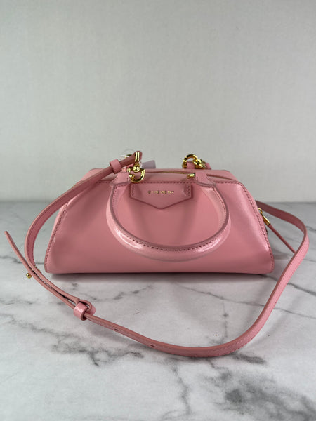 GIVENCHY Flamingo Pink Box Leather Mini Antigona East-West Crossbody/Shoulder Bag