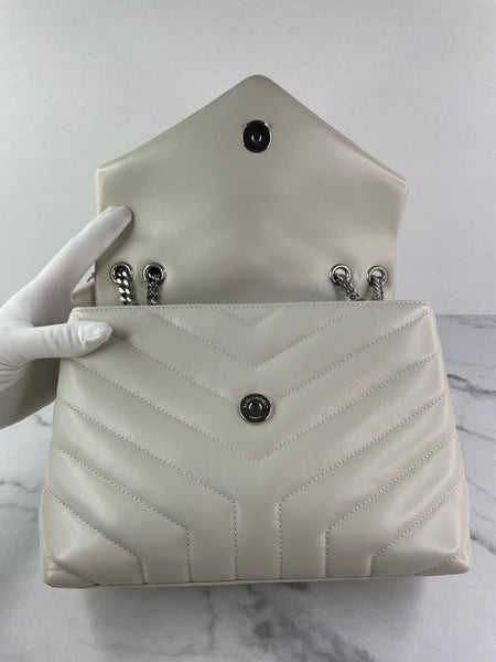 SAINT LAURENT Cream/Off White Small Loulou Matelassé Leather Crossbody/Shoulder Bag