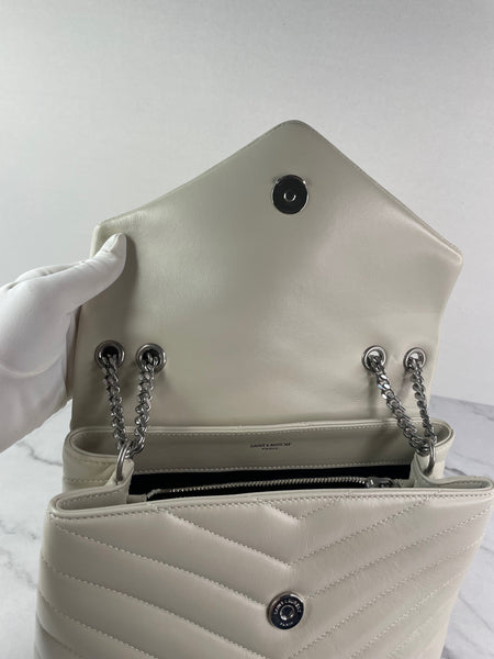SAINT LAURENT Cream/Off White Small Loulou Matelassé Leather Crossbody/Shoulder Bag
