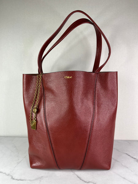 Chloé Burgundy Red Medium Spin Leather Tote Shoulder Bag