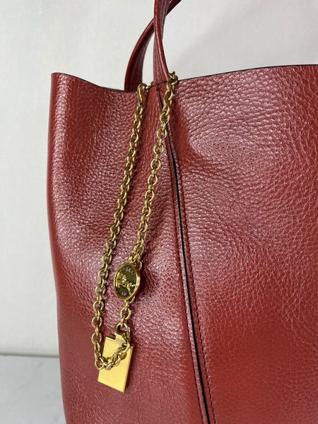 Chloé Burgundy Red Medium Spin Leather Tote Shoulder Bag
