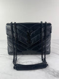 SAINT LAURENT Black Small Loulou Matelassé Leather Crossbody/Shoulder Bag