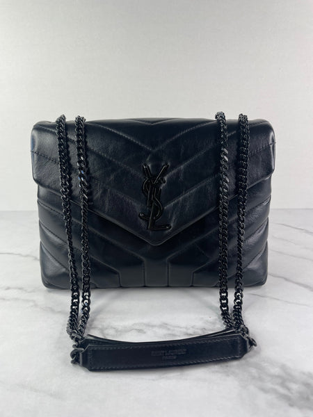 SAINT LAURENT Black Small Loulou Matelassé Leather Crossbody/Shoulder Bag