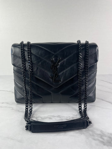 SAINT LAURENT Black Small Loulou Matelassé Leather Crossbody/Shoulder Bag