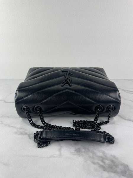 SAINT LAURENT Black Small Loulou Matelassé Leather Crossbody/Shoulder Bag