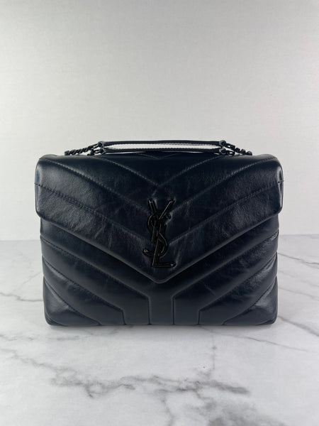 SAINT LAURENT Black Small Loulou Matelassé Leather Crossbody/Shoulder Bag