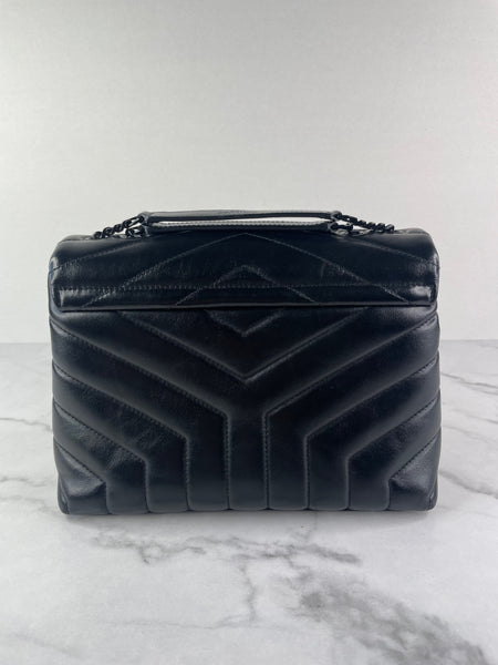 SAINT LAURENT Black Small Loulou Matelassé Leather Crossbody/Shoulder Bag