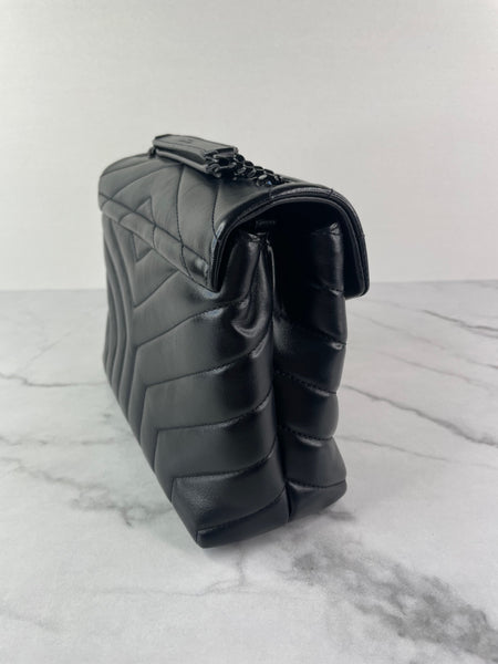 SAINT LAURENT Black Small Loulou Matelassé Leather Crossbody/Shoulder Bag