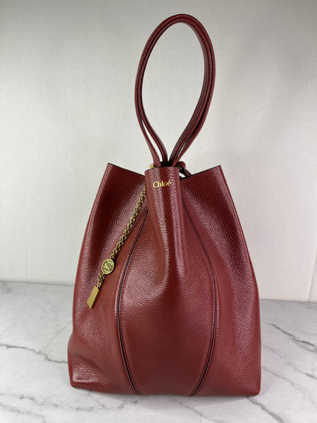 Chloé Burgundy Red Medium Spin Leather Tote Shoulder Bag