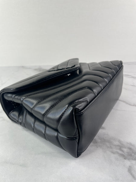 SAINT LAURENT Black Small Loulou Matelassé Leather Crossbody/Shoulder Bag
