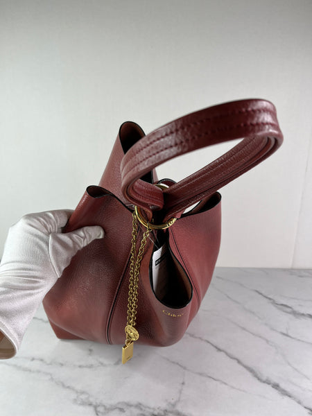 Chloé Burgundy Red Medium Spin Leather Tote Shoulder Bag