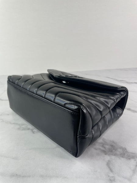 SAINT LAURENT Black Small Loulou Matelassé Leather Crossbody/Shoulder Bag