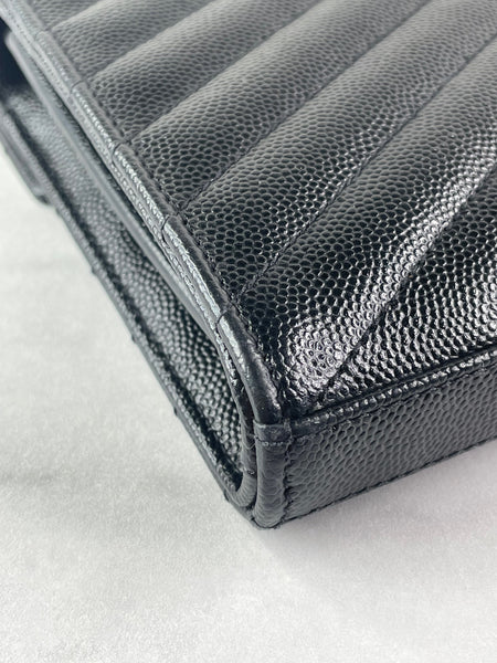 SAINT LAURENT Black CLASSIC CASSANDRE CHAIN WALLET IN GRAIN DE POUDRE LEATHER