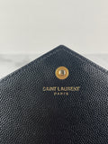 SAINT LAURENT Black CLASSIC CASSANDRE CHAIN WALLET IN GRAIN DE POUDRE LEATHER