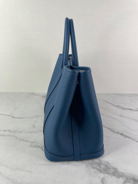 HERMES Bleu Outremer Negonda Calfskin Leather Garden Party 30 TPM Tote Bag
