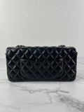 CHANEL Black Lambskin Quilted East West Flap Shoulder Bag