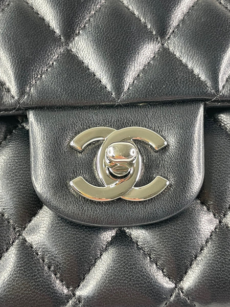 CHANEL Black Lambskin Quilted East West Flap Shoulder Bag