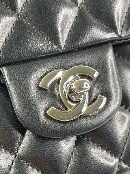 CHANEL Black Lambskin Quilted East West Flap Shoulder Bag