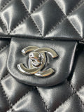 CHANEL Black Lambskin Quilted East West Flap Shoulder Bag