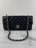 CHANEL Black Lambskin Quilted East West Flap Shoulder Bag