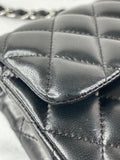 CHANEL Black Lambskin Quilted East West Flap Shoulder Bag