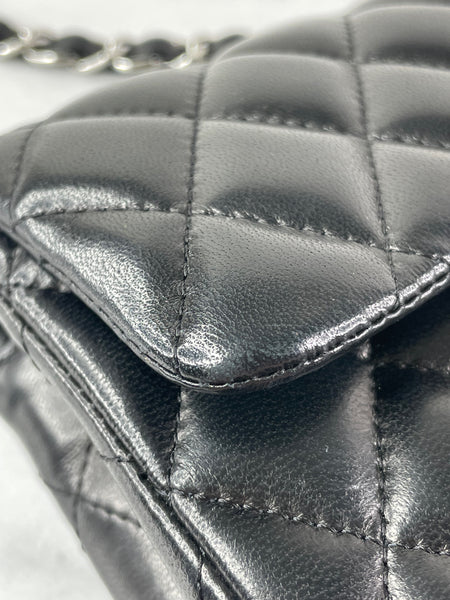 CHANEL Black Lambskin Quilted East West Flap Shoulder Bag