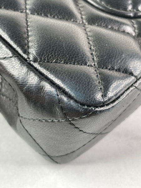 CHANEL Black Lambskin Quilted East West Flap Shoulder Bag