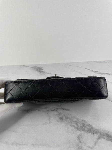 CHANEL Black Lambskin Quilted East West Flap Shoulder Bag
