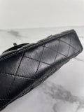 CHANEL Black Lambskin Quilted East West Flap Shoulder Bag