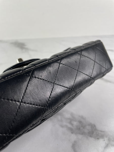 CHANEL Black Lambskin Quilted East West Flap Shoulder Bag