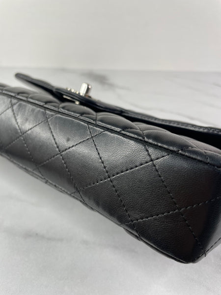 CHANEL Black Lambskin Quilted East West Flap Shoulder Bag