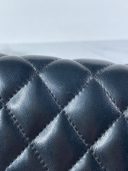 CHANEL Black Lambskin Quilted East West Flap Shoulder Bag