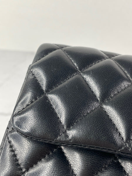 CHANEL Black Lambskin Quilted East West Flap Shoulder Bag