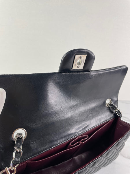 CHANEL Black Lambskin Quilted East West Flap Shoulder Bag