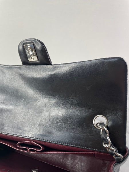 CHANEL Black Lambskin Quilted East West Flap Shoulder Bag