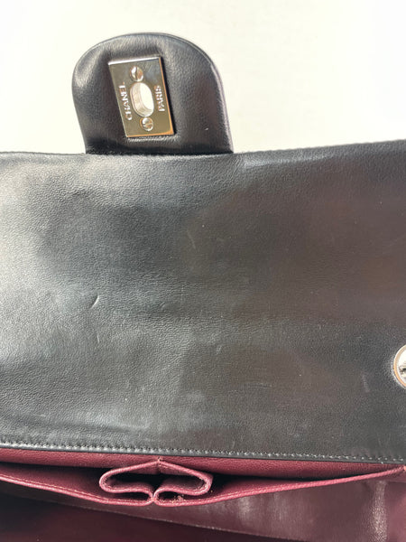 CHANEL Black Lambskin Quilted East West Flap Shoulder Bag