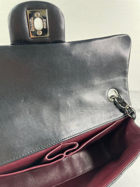 CHANEL Black Lambskin Quilted East West Flap Shoulder Bag