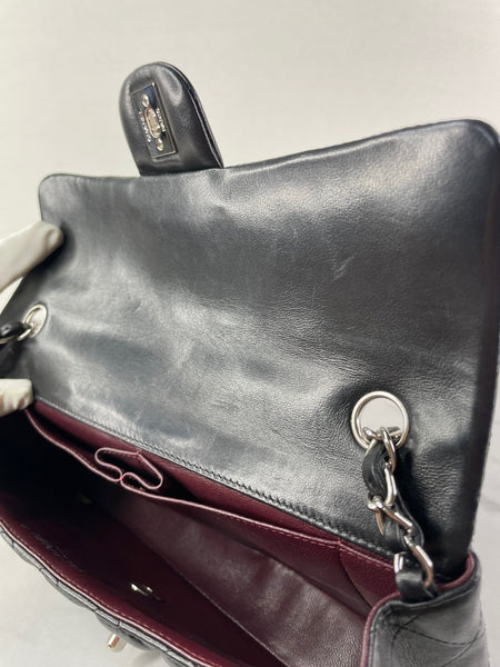 CHANEL Black Lambskin Quilted East West Flap Shoulder Bag