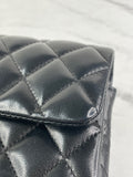 CHANEL Black Lambskin Quilted East West Flap Shoulder Bag
