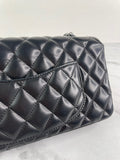 CHANEL Black Lambskin Quilted East West Flap Shoulder Bag