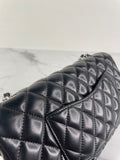 CHANEL Black Lambskin Quilted East West Flap Shoulder Bag