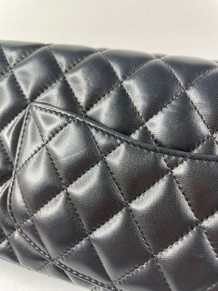 CHANEL Black Lambskin Quilted East West Flap Shoulder Bag