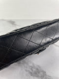 CHANEL Black Lambskin Quilted East West Flap Shoulder Bag