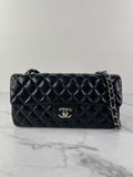 CHANEL Black Lambskin Quilted East West Flap Shoulder Bag