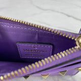 Valentino Purple Rockstud Leather Zip Card Case