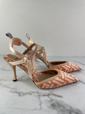 FENDI Pink FF Zucca Colibrì Lite Chenille Slingback Pumps Size 38.5