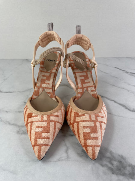 FENDI Pink FF Zucca Colibrì Lite Chenille Slingback Pumps Size 38.5